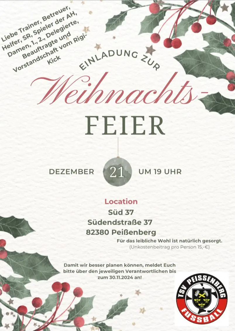 Weihnachtsfeier für Trainer, Betreuer und Helfer